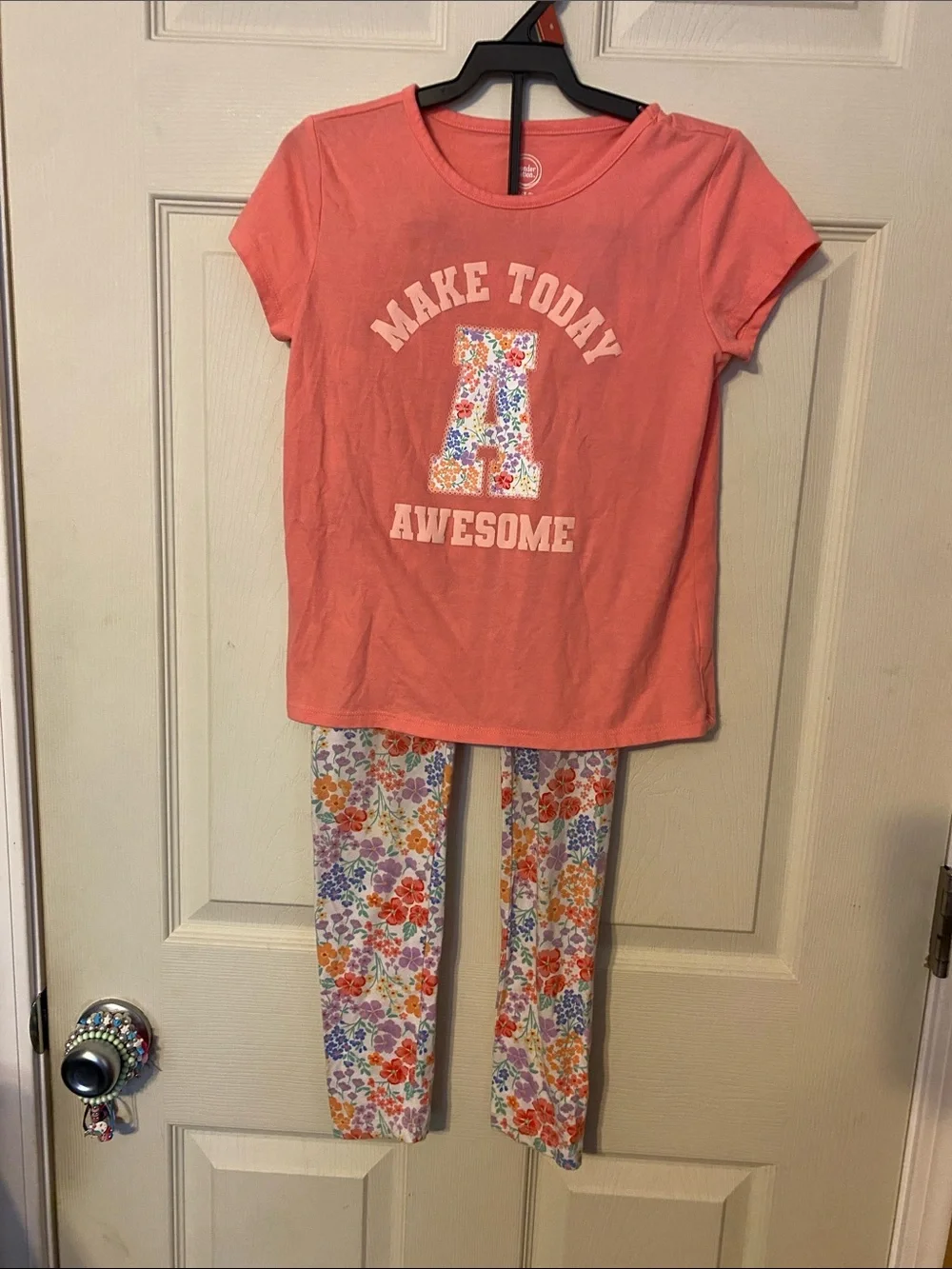 wonder nation Coral 'Make Today Awesome cozy pajama Set with Floral Leggings